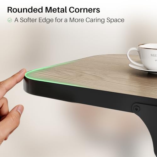 Kitstorack Height Adjustable End Table, Small Side Table for Couch, Sofa Table with Metal Frame for Living Room, Bedroom, Bedside C Shaped Table,Greige - color: Greige