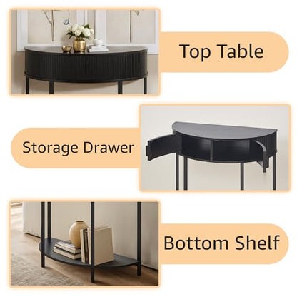 unipaws Half Moon Console Table with Drawer Storage, Narrow Entryway Table | Hidden Cabinet & Lower Shelf, Modern Semi-Circle Hallway Table for Living Room, Small Spaces (31.5" Width) - style: Drawer Storage