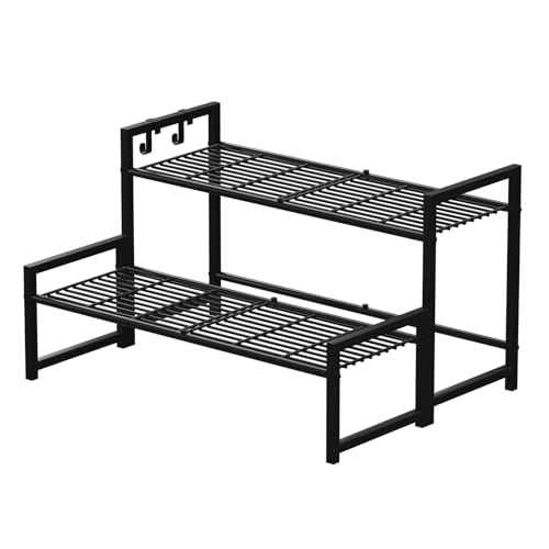 2-Tier Metal Plant Stand, Stackable Heavy Duty Flower Rack | 2-tier tall design for multiple pots,Waterproof metal frame,Indoor/outdoor patio, balcony,garden,space-saving plant organizer - color: Black, size: 27.5"L x 9.6"W x 16"H