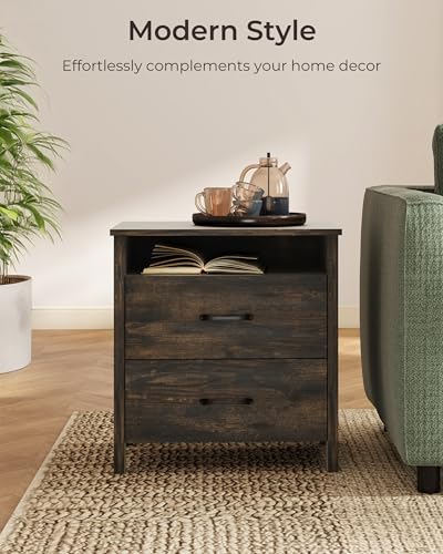 Farmhouse Nightstand Set of 2, Rustic Nightstand with 2 Drawers, Wood End Table with Open Shelf, Side Table for Bedroom, Dark Brown - color: Dark Brown, size: 2 Pieces