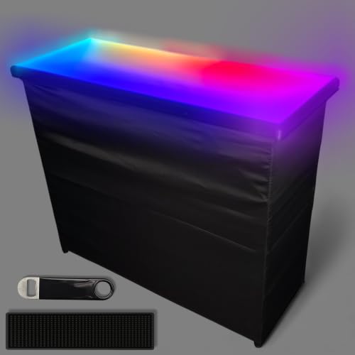 PartyLife Premium Glowing LED Surface Portable Bar Table with Black Skirt, Mobile App, Folding Legs, Black Fabric Bar Skirt, 2 Storage Shelves & 2 Carrying Bags - color: Formal, size: Premium, style: Glowing Surface