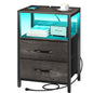 Yoobure Nightstand with Charging Station, LED Night Stand with Fabric Drawers and Storage Shelf for Bedroom, Nightstands Bedside Tables with USB Ports & Outlets, Small Night Stands, Bed Side Table - color: Charcoal Gray