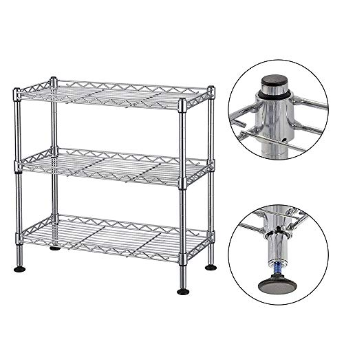 3-Tier Wire Shelving Unit, Chrome | Adjustable Steel Storage Rack, Leveling Feet, Freestanding Metal Shelves, for Kitchen Pantry Closet Laundry Garage - color: Chrome, 3 Tier-17.72"
