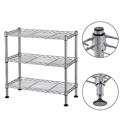 3-Tier Wire Shelving Unit, Chrome | Adjustable Steel Storage Rack, Leveling Feet, Freestanding Metal Shelves, for Kitchen Pantry Closet Laundry Garage - color: Chrome, 3 Tier-17.72"