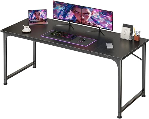 PRAISUN 55 Inch Computer Desk, Home Office Desk with Spacious Desktop, Modern Gaming Desk, Writing Study Table for Bedroom, Small Spaces, Work from Home Desk with Metal Frame, Black - color: Black, size: 55INCH