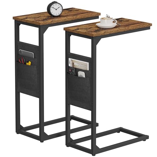 TUTOTAK C Shaped End Table, Side Table for Couch, Sofa Table with Storage Bag, TV Tray for Living Room, Bedroom, Brown TB01BB0822 - color: Brown, size: 2 Pack (7.9"W), style: Ordinary