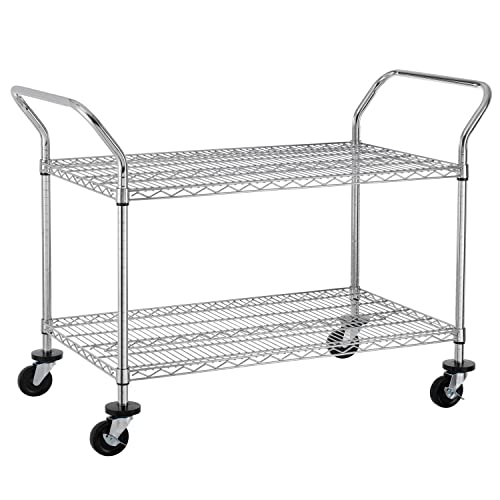 Finnhomy 2 Tier Commercial Grade Rolling Cart, Heavy Duty Utility Cart, Carts with Wheels and Handles, Kitchen Carts on Wheels, Metal Cart with 600 lbs Capacity, Shelf Size 23.6"Dx47.2"W x 39.4"H, NSF - size: 24"D x 48"W x 39.3"H