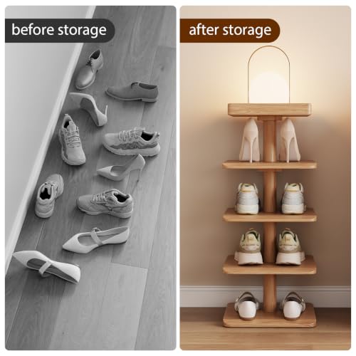 4-Tier Vertical Shoe Rack, Narrow Shoe Tower for Small Space - color: Natural, size: 11.4"D x 10.8"W x 28.8"H