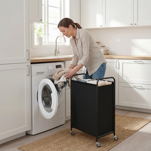 GRANNY SAYS 110L Laundry Hamper, Large Laundry Basket with Wheels and Handles, Durable and Sturdy Rolling Cart for Laundry Room, Bathroom, Bedroom, Black - color: Black, size: 110L