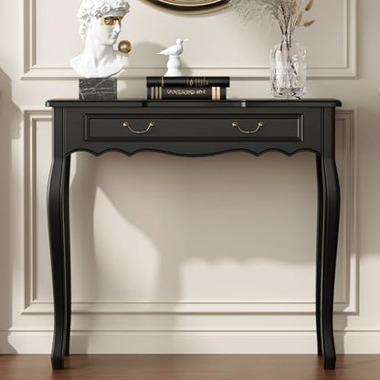 Black Entryway Table with 1 Drawer Console Table for Entryway Entrance Table for Hallway, Living Room, Foyer, Easy Assembly (Legs Only), 13.77D x 34.64W x 30.7H in - color: Black
