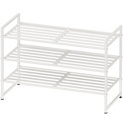 Simple Houseware 3-Tier Stackable Metal Panel Shoes Rack, White - color: White, style: Metal Panel