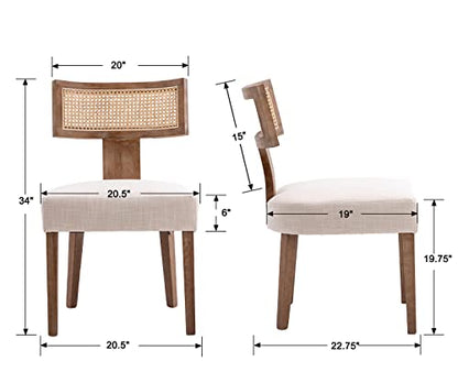 RIVOVA Rattan Dining Chairs Set of 4, Mid Century Modern Dining Chair Upholstered Linen Fabric Kitchen Side Chair, Modern Kitchen Armless Solid Wood Dining Chairs, Beige - color: Beige Rattan