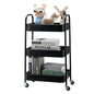SETTFRFE 3-Tier Metal Rolling Storage Cart with Lockable Wheels,Black | Utility Cart for Kitchen Bathroom Dorm ,Movable Snack Cart & Art Cart for Esthetician Nail Lash Diaper,Tool-Free Assembly