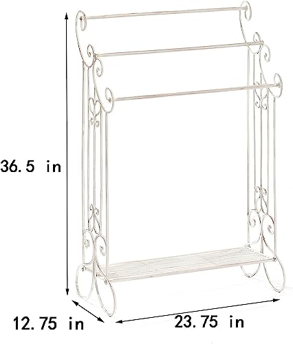 Standing Metal Towel Organizer & Drying Rack with Shelf - Freestanding for Bath, Hand & Wash Towels