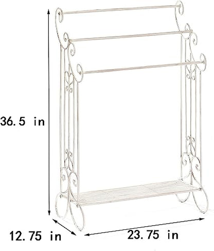 Standing Metal Towel Organizer & Drying Rack with Shelf - Freestanding for Bath, Hand & Wash Towels