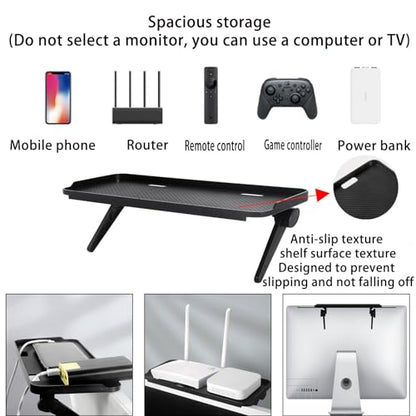 2 Pieces TV Top Shelf Screen Monitor Top Storage Bracket Computer Screen Shelf Adjustable Bracke for Media Boxes Game Console Router Home Mount (Black, 11.8 x 4.9 Inch) - color: Black