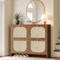 Nicetree Freestanding Ultra Slim Arched Rattan Accent Shoe Storage Cabinet for Entryway - 4 Flip Drawers & 3-Tier Adjustable Shelves, Farmhouse Modern Rustic Shoe Rack for Hallway, Foyer Oak - color: Caramel
