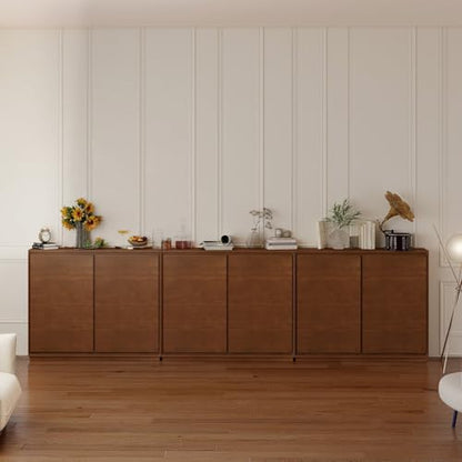 Mid Century Modern Narrow Sideboard Buffet Cabinet,Walnut Entryway Storage Cabinet,Modular Storage Cabinets,Slim Wooden Credenza for Small Spaces (3 Pieces,117" L*9.25" D) - color: Brown Walnut-3 Pieces