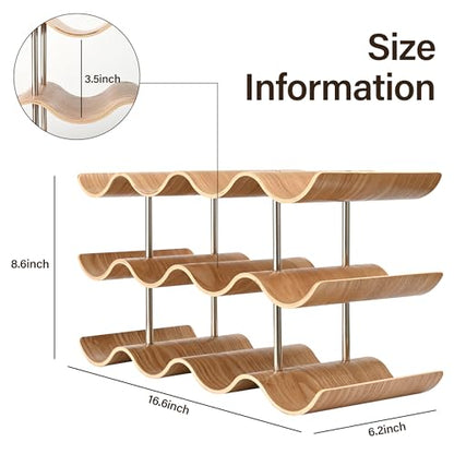 Countertop Wine Rack - 12 Bottle Freestanding Wine Bottle Holder Stand - 3 Tier Wooden Wine Storage Rack - Wavy Wine Organizer for Cabinet Pantry Home Kitchen Bar - size: 3 Tier - 12 Bottle