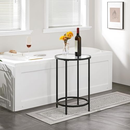 Yaheetech 16'' Round Glass End Table, Black Iron Open-Frame Ring Nightstand | Tempered Glass Top Side Table for Living Room, Iron Frame Holds 88 lb, Open Ring Base, 24'' Height Fits Sofa Arms