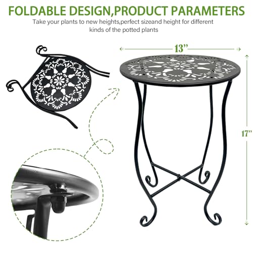 Arbuxzuy 17" Tall Round Metal Outdoor Side Tables,Flower Pot Stand | 17" tall decorative flower pot stands,Rustproof potted holder,120 lbs load capacity, indoor/outdoor use - size: 1pcs