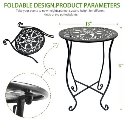 Arbuxzuy 17" Tall Round Metal Outdoor Side Tables,Flower Pot Stand | 17" tall decorative flower pot stands,Rustproof potted holder,120 lbs load capacity, indoor/outdoor use - size: 1pcs