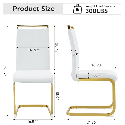 Baysitone Modern Dining Chairs Set of 4, Side Dining Room Chairs with Golden Legs, Kitchen Chairs with Faux Leather Padded Seat High Back for Dining Room, Kitchen, Living Room White - color: White With Gold Leg, size: Set of 4