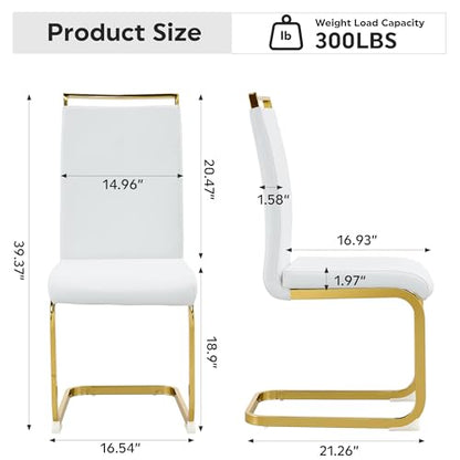 Baysitone Modern Dining Chairs Set of 2, Side Dining Room Chairs with Golden Legs, Kitchen Chairs with Faux Leather Padded Seat High Back for Dining Room, Kitchen, Living Room White - color: White With Gold Leg, size: Set of 2