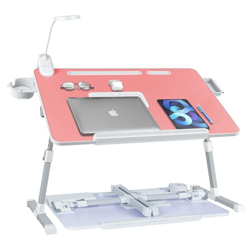 iXTRA Adjustable Laptop Lap Desk with Cooling Fan USB Light for Adults - color: Pink,70x45cm
