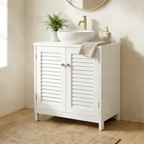 Bathroom Sink Cabinet with 2 Doors Under Sink Storage Cabinet Wooden Freestanding U Shape Fit for Pedestal with Enclosed Storage and Elevated Legs for Bathroom (White)