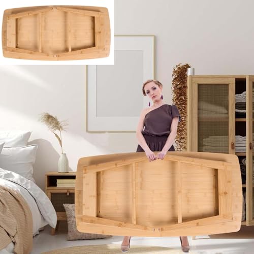 Bamboo Coffee Table Folding Floor Table,Floor Desk for Adults Low Table for Sitting on the Floor Folding Table for Living Room Japanese Table Bamboo 19.7x38.6in with Open Storage Shelf,No Assembly