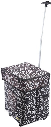 dbest products Smart Cart, Damask Collapsible Rolling Utility Cart Basket Grocery Shopping Teacher Hobby Craft Art - color: Damask, size: Standard