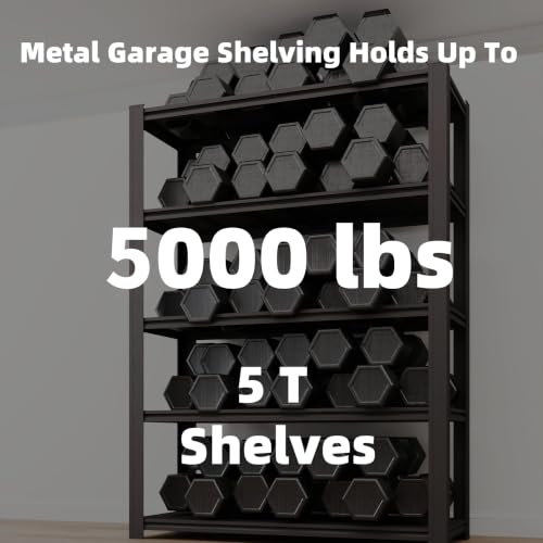 5 Tier Metal Shelving Unit, Adjustable Storage Shelves, 84" H x 55" W x 24" D Heavy Duty Garage Shelves for Warehouse, Basement, Kitchen, Pantry, Living Room, Black (5T 84 * 55 * 24) - size: 5T 55" W x 24" D x 84" H