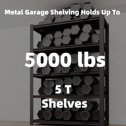 5 Tier Metal Shelving Unit, Adjustable Storage Shelves, 84" H x 55" W x 24" D Heavy Duty Garage Shelves for Warehouse, Basement, Kitchen, Pantry, Living Room, Black (5T 84 * 55 * 24) - size: 5T 55" W x 24" D x 84" H