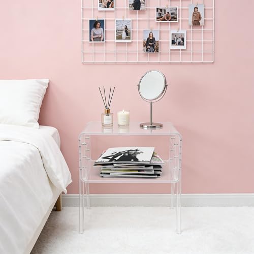 Acrylic Side Table, 2-Tier End Table with Open Storage for Small Spaces, Clear Modern Nightstand for Bedroom, Living Room, Apartment - color: Clear