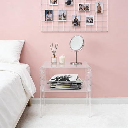 Acrylic Side Table, 2-Tier End Table with Open Storage for Small Spaces, Clear Modern Nightstand for Bedroom, Living Room, Apartment - color: Clear