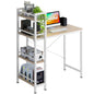 4NM 35.4" Small Computer Desk with 4-Tier Bookshelf and 8 Hooks, Home Office Desk Writing Workstation Study Table for Small Space Work - Natural and White