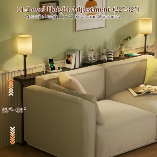 78.8" Sofa Tables Narrow Long with Lights & Charging Station - 4 AC outlets | 22"-32" Height Adjustable Behind Couch Sofa Table, Skinny Sofa Console Table, Slim Design for Living Room, Black - color: Black, size: 78.8" Long-2 Light