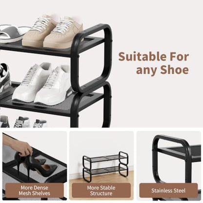 2 Tier Shoe Rack - Expandable Shoe Organizer for Closet, Adjustable Metal Shoe Shelf Storage, Stackable Long Shoe Stand Holder for Garage, Entryway, Door Entrance - size: 2 Tier
