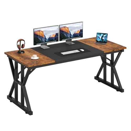 TVU 63-Inch Executive Desk, Large Office Desk with Thicken Frame, Computer Desk Modern Simple Desk for Home Office, Rustic Brown/Black - color: Rustic Brown+black, size: 63inch