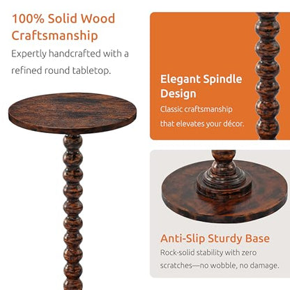 Solid Wood Round Side Table for Living Room, Bedroom and Office — Handcrafted 22-Inch End Table, Bedside Nightstand, Accent Table for Small Spaces with Tool-Free Assembly- Rustic Brown - color: Rustic Brown