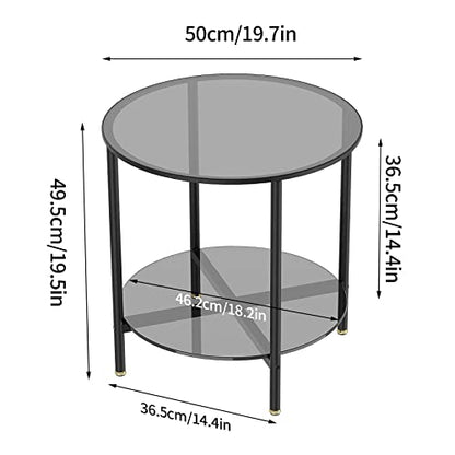 Tempered Glass End Table: 2-Tier Round Nightstand 20 inch High Grey | Circle Side Table 4 Legs Home Decor for Living Room Bedroom - size: Height - 20 inch