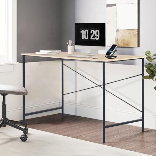 FurnitureR 47.2" Home Office Writing Desk - Simple Computer Desk with Sturdy Metal Legs, Compact Study Table for Small Spaces, Student Laptop Workstation, Oak - color: Oak