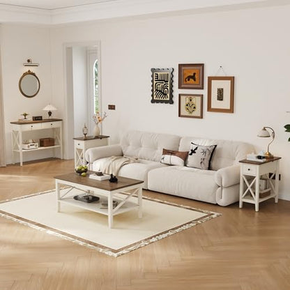 ChooChoo Farmhouse End Table with Drawer | Narrow Side Table with Flip Top, Accent Small Side Table Nightstand for Living Room, Bedroom, and Small Spaces, Soft White - color: Soft White, size: 1 Pack, style: Without Power