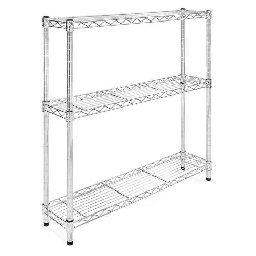 Shelving Inc. 8" d x 36" w Chrome Wire Shelving with 3 Tier Shelves, Weight Capacity 800lbs Per Shelf - size: 8" d x 36" w x 34" h