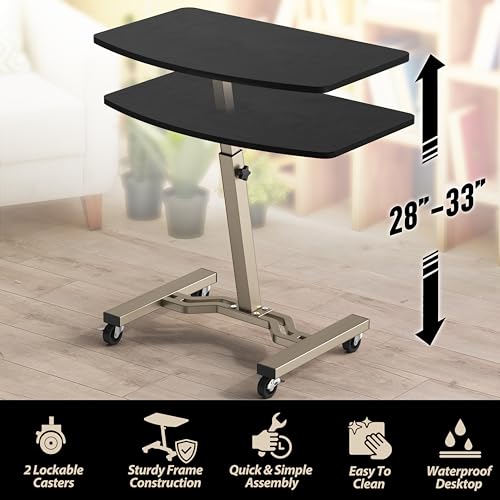 Le Crozz Height Adjustable Mobile Laptop Stand Desk Rolling Cart, Height Adjustable from 28'' to 33''