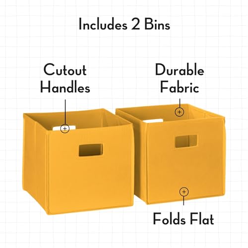 RiverRidge Folding Storage Bins - 2-pack of 10in Tall Golden Yellow Cubes | Fabric Bins, Set of 2 Storage Cubes, Cut-out Handles, Playroom Closet Organizer, Collapsible Cubby with Bottom Board Insert - color: 2 Golden Yellow 10in H Bins