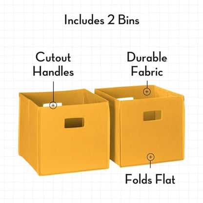 RiverRidge Folding Storage Bins - 2-pack of 10in Tall Golden Yellow Cubes | Fabric Bins, Set of 2 Storage Cubes, Cut-out Handles, Playroom Closet Organizer, Collapsible Cubby with Bottom Board Insert - color: 2 Golden Yellow 10in H Bins