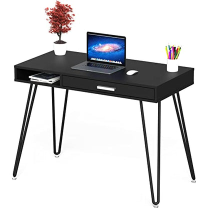 SHW Home Office Computer Hairpin Leg Desk with Drawer, Black - color: Black