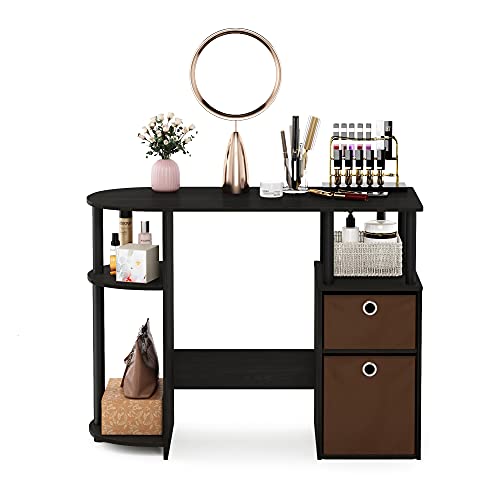 Furinno JAYA Desk, 38.4" Wide Gaming Desk with Bin Drawers, Computer Desk with Side Shelf, Office Desk for Study, Home Office, Bedroom, Dorm, Study Room, Espresso - color: Espresso